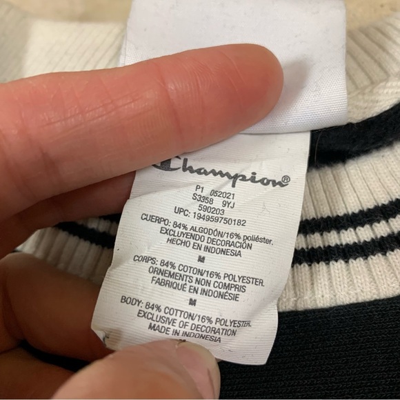Champion Reverse Weave Phys Ed Black White Varsity Crewneck Sweatshirt Medium - Picture 4 of 4